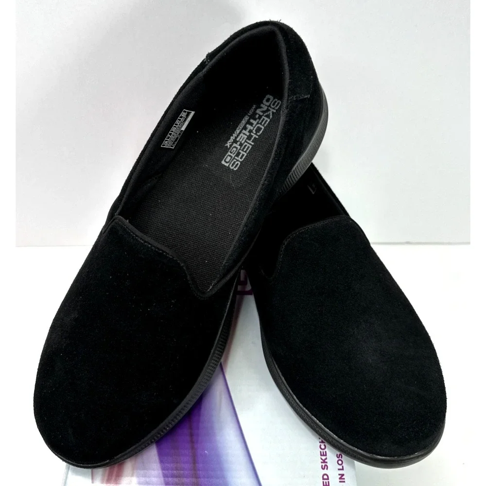Skechers Women's Go Step Lite Delight Black Suede Shoes Sz 10 Wide Fit NIB